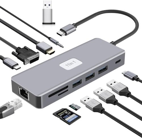 AXFEE Docking Station USB C, Hub USB, 12 en 1 USB C, 4K HDMI, 100W PD, RJ45 Ethernet, 3 USB3.0, SD/TF Card Reader, Mic/Audio, VGA Port para Windows/Mac/HP/DELL/Lenovo