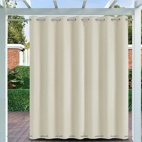 Outdoor Vorhänge mit ösen Oben und Unten, Outdoor Vorhänge Wetterfest Sonnenschutz Blickdicht Outdoor Gardine für Pavillon Terrasse | 1 Stück, Beige, B183xH305cm