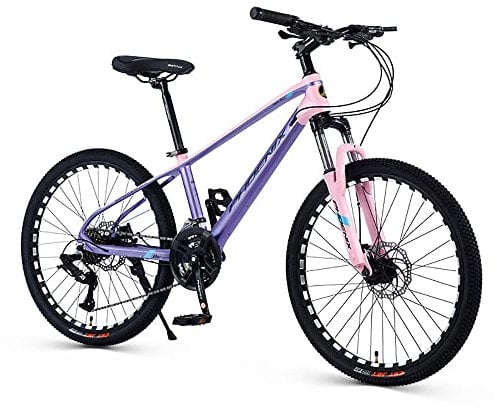 LJVJSOCY 24 inch Mountain Bike, 24/27 Speed Alumialloy Frame, Hard-Tail Mountain Bike with Hydraulic Lock Out Fork and Hidden Cable Design, Dual Disc Br/Pink Purple/24Inch 24Speed