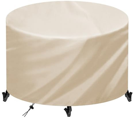 Housse de protection Famoum pour meubles de jardin, ronde, résistante hiver, Oxford 420D, imperméable, UV et vent, 100 x 100 cm, beige