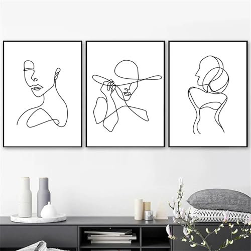 RDRDtbtr Frauenkörper-Strichzeichnung Wand Bilder abstrakt schwarz-weiß Leinwandbild minimalistische Poster Kunstdrucke Bilder Wohnzimmer Heimdekoration 50 x 70 x 3 cm ungerahmt
