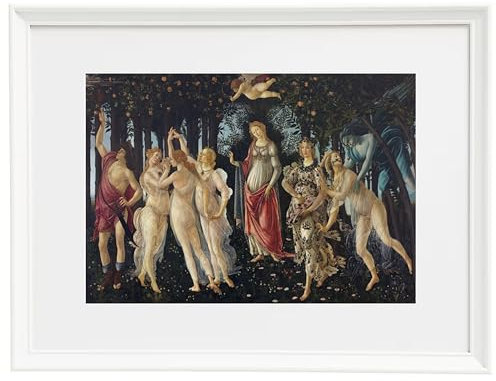 Bilder gerahmt Sandro Botticelli – Frühling 1480 / Kunstdrucke von formida/Bilder Wand Dekoration (Rahmenfarbe weiß, 30 x 40 cm, Gerahmt)
