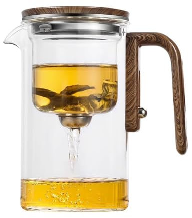 HYDZSWZX Teiera magica Enchantipot, con colino e infusore, teiera in vetro con separazione dell'acqua Kianstier Witchcraft Pot con manico in legno(24.4oz/720ml)