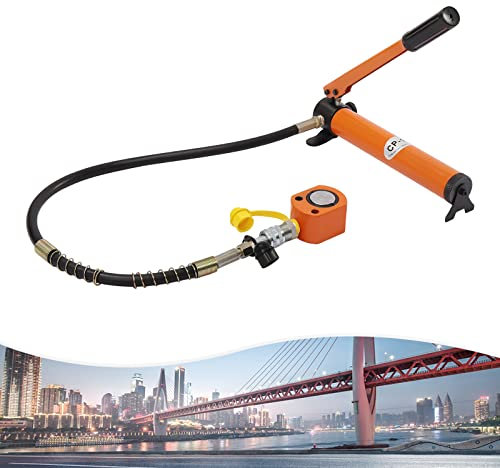HUSPOO 10T Hydraulic Cylinder Jack, Short Steel Lifting Jack Low Profile Portable Power Ram, Portable Power Ram Single-Acting Mini Jack Ram with Manual Hydraulic Pump Car Repairing Set