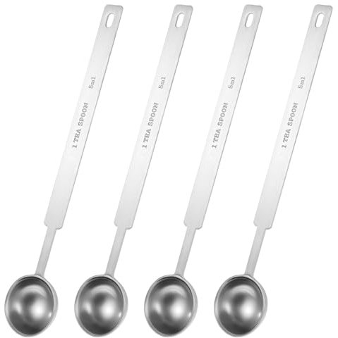 4PCS 1 Tsp (1/3 tbsp | 5 ml |5 cc| 1/6 oz | 1/3 Tablespoon) Single Measuring Spoon 1 Teaspoon 5 ML Teaspoon Long Handle Measuring Spoons