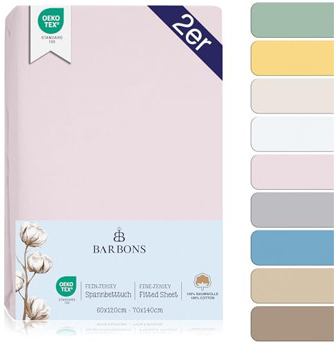 BARBONS Spannbettlaken für Baby Kinderbett 60x120 / 70x140-100% Jersey Baumwolle Spannbetttuch Oeko-TEX Standard 100 Zertifiziert Bettlaken für Babybett - Rosa 60 x 120/70 x 140 cm 2er