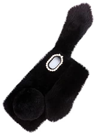 COLLBATH Handyhülle mit Strasssteinen für A01 Schutzhülle in Plüsch-Kaninchenform in Schwarz leicht zugängliche Anschlüsse