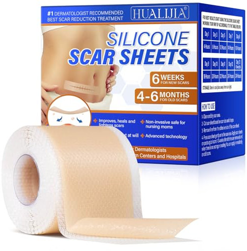 Silikon-Narbenband (1.6”x 120”Rolle-3M), Silikon-Narbenfolien, Professionell Silikonpflaster für Narben für Chirurgische Narben, Keloid, Kaiserschnitt, Bauch, Verbrennung, Akne etc.