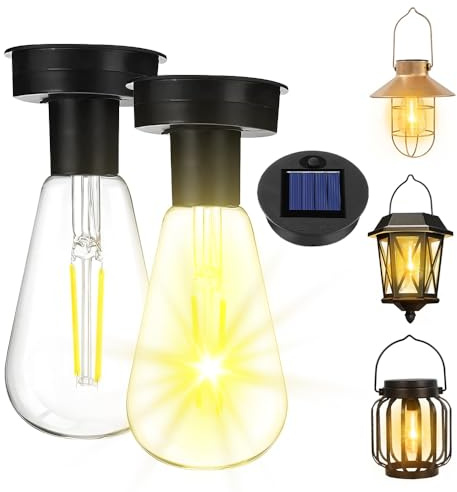HOVCEH Solar Glühbirne, 2 Stück 8cm Solar Glühbirnen für Draußen, Solarlampen für Außen Ersatz Top mit Heller LED-Glühbirne, Solarleuchten Ersatzteile für Gartenleuchten Solarlaterne DIY Gartendeko