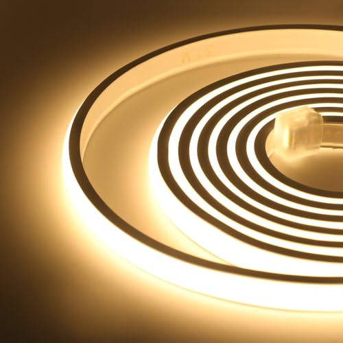 HEGEHE Flexible COB Neon Strip, 288 LEDs/m, IP65 Waterproof Silica Gel LED Rope Light for Home Kitchen Bedroom Outdoor Decor-10m, Warm White