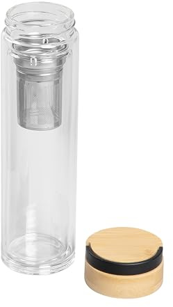 HOMLA CEJLON Gourde 500 ml, verre, infuseur en acier inoxydable, couvercle en bambou, transparent