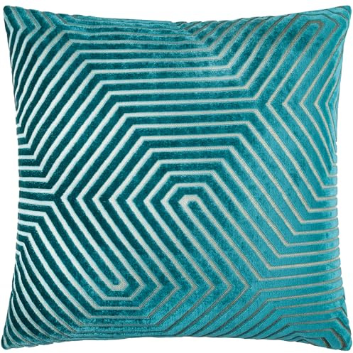 Paoletti Evoke Samtkissen mit Polyesterfüllung – luxuriöses dekoratives quadratisches Kissen mit Chevron-Muster und Füllung (Blaugrün – 55x55cm)