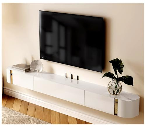 UQACHG Mobile TV Sospeso Beige, Mobiletto Multimediale Moderno in Legno con Cassetti Portaoggetti, Mensola TV A Parete, Centro di Intrattenimento Moderno, Mobile por,Beige-120x24x18cm
