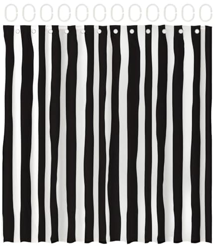 YOFAPA Black and White Striped Shower Curtain, Modern Shower Curtain for Bathroom, Vertical Stripe Design, 71x71 in, 12 Hooks