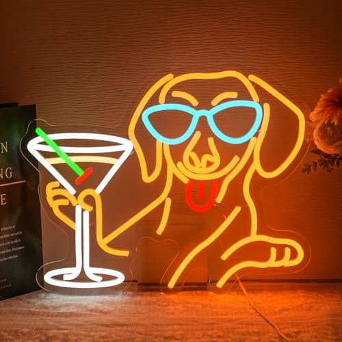LMSIGNLY Dachshund Neon Schild für Wanddekoration Dachshund Martini Neon Licht Schild Männerkeller Neon Licht Hund LED Schild für Haustierladen Bar Pub Schlafzimmer Männerkeller Geschäft