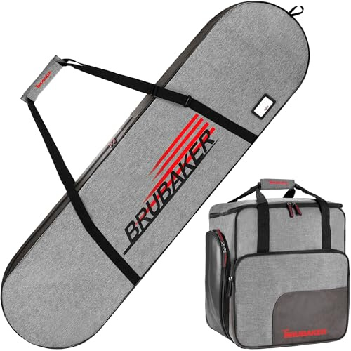 BRUBAKER Snowboardtaschen Kombi Set - Velocity Performance - Snowboard Tasche mit Stiefeltasche - Snowboardbag und Snowboardschuhtasche mit Helmfach - Schwarz und Grau