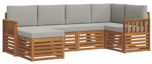 vidaXL Sofagarnituren 6 pcs Natürlich und Hellgrau Massivholz Akazie, Gartenlounge, modernes Outdoor-Sofa, strapazierfähige Möbel, Terassenkomfort-Set
