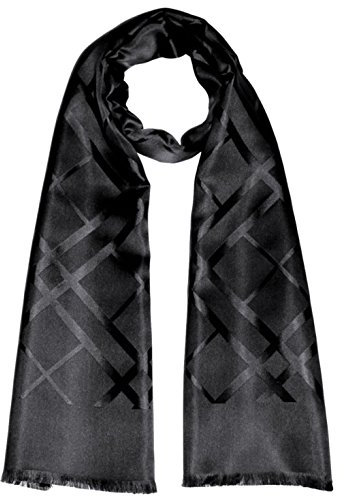 Lorenzo Cana Herrenschal aus 100% Seide schwarz black aufwändig jacquardgewebt Damast Seidenschal Seidentuch Tuch 25 cm x 160 cm