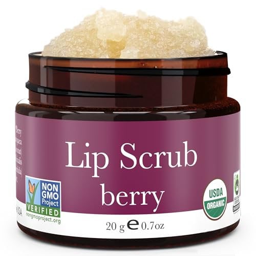 Lip Scrub, Berry Flavor - Organic Exfoliating Sugar Scrubs, Exfoliator for Chapped Dry Lips, Moisturizes With Fresh, Natural Ingredients; Best Before Balm; for Men and Women (1 Container)