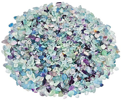Shanxing 1lb/460g Natural Fluorite Crystal Tumbled Chips Stones Bulk, Multi Coloured Crushed Stone Pieces Reiki Healing Crystals Small Decorative Gravel Stones for Vase Fish Tank Plant Pot Decor