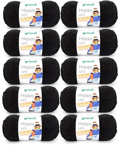 Gründl Wolle Happy uni - Garn zum Stricken - Garn zum Häkeln - Strickgarn - Häkelgarn - Weich und hautfreundlich - 100 % Polyacryl 10 Knäuel 100 g / 250 m - Nadelstärke 4 5 -schwarz