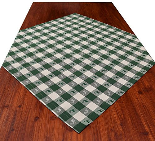 Mitteldecke Landhaus-Tischdecke Karo in Grün 82 x 82 cm quadratisch | grün-weiß Karierter Webstoff langlebig Hirsch-Motiv | rustikal-gemütlicher Landhaus-Stil für Küche, Esszimmer, Gästezimmer