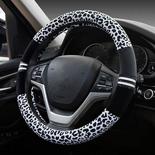 HONCENMAX Prämie Plüsch Weich Fahrzeug Lenkradabdeckung Bequem Winter Auto Lenkradschutz Universal Durchmesser 38cm (15 ) Leopard-Druck