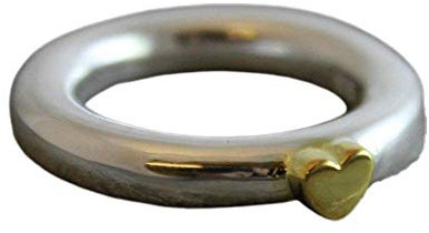 Sterling Silber 925 gemischte Metalle Band mit Gold Plated Heart Ring - Geburtstagsgeschenk - Valentine's Day- Handgefertigte Geschenkideen für Frauen (Größe: US Size 7 / Diameter 17.3)