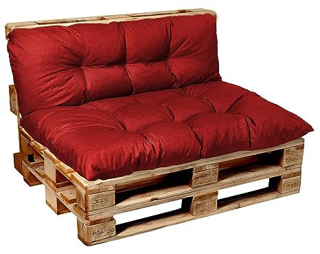 Garden Factory Palettenkissen Palettenauflagen Palettenpolster Sitzkissen, Rückenlehne oder Set, Gesteppt (Set (Sitzkissen 120x80 + Rückenlehne 120x40), Rot)