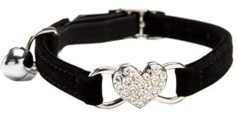 DAIXI Katzenhalsband, Katzenhalsband mit Glocke und Bling Kristallherzcharme Niedliche Tierbedarf… (Black)