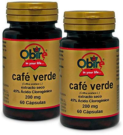 Obire | Café Verde 200 mg | 60 Cápsulas | Pack 2 Unidades | Extracto Seco | 45% Ácido Clorogénico | Ideal en Dietas de Adelgazamiento | Ayuda a Aumentar el Efecto Saciante