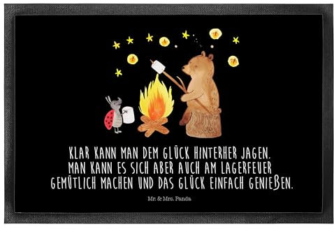Mr. & Mrs. Panda 40 x 60 cm Fußmatte Bär & Marienkäfer Lagerfeuer - Geschenk, Schmutzfangmatte waschbar, Eingangsteppich, Teddy, Haustürmatte,