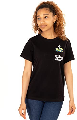 Toy Story Alien The Claw Pizza Pflanze Taschen vorne Damen Schwarze T-Shirt