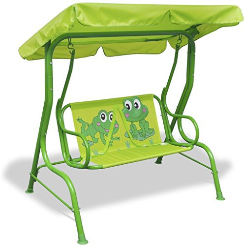 yorten Kinder-Hollywoodschaukel Schaukel mit Sonnendach Gartenschaukel Frosch-Muster 115 x 75 x 110 cm (L x B x H) Grün
