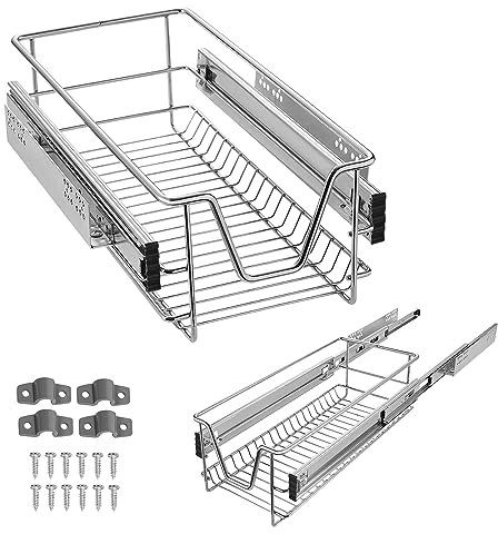 LARS360 Teleskopschublade Schrankauszug mit Teleskopschienen aus verchromtem Metall Rostfrei Abnehmbar Max. Belastbarkeit 20KG Geeignet für 27cm Innenbreite Schrank (2 Stück)