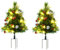 HOMCOM 2-er Set Weihnachtsbäume Mini Künstlicher Christbaum mit Tannenzapfen und rote Beere, Kugeln und Warmweiß LED-Lichtern IP44 Grün Kunststoff Metall Ø33 x 75 cm