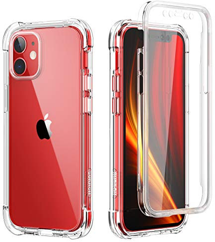 SURITCH für iPhone 12 6,1” Hülle für 12 Pro 6,1” Schutzhülle 360 Grad Stoßfest Durchsichtige Front Und Rückenschutz Handyhülle Transparent TPU Bumper Eingebautem Displayschutz (Klar)