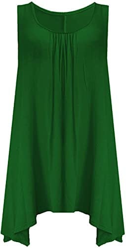 Womens Sleeveless Ladies Stretch Gathered Round Neck Uneven Hem Long Vest T-Shirt Top (24-26, Bottle Green)