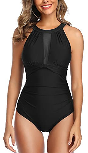 Derssity Women One Piece Swimsuit Tummy Control Swimming Costume Ruched Plus Size Swimwear Bikini Bathing Suit L,Black#09