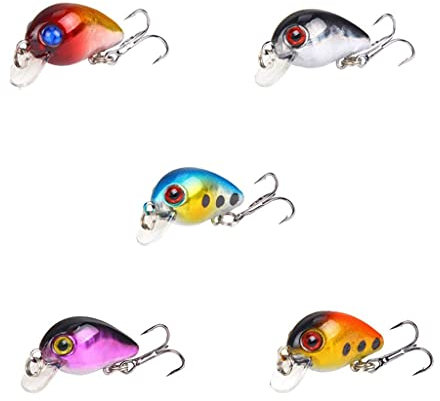 Voarge 5Pcs 3cm Fishing Lures Set, Mini Tiny Small Light Shallow Dive Trout Perch Lures, Single Hook Spinner Baits for Fishing Lovers