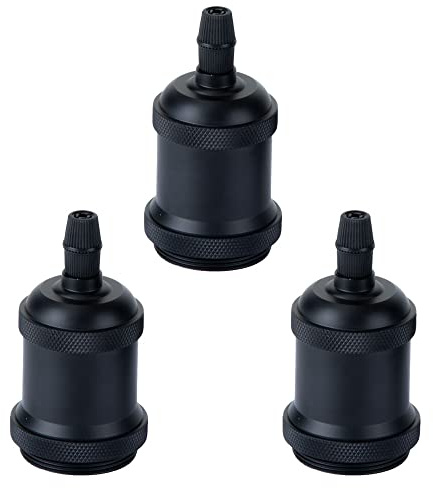 Lampenfassung E27 Vintage Edison Metall Vintage Socket Lampenfuss Retro Adapter Beleuchtung für Pendelleuchte Hängelampe Halter DIY (3 stück, Schwarz)