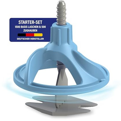 Nivelliersystem24.com Fliesen Nivelliersystem Starter-Set für 2 mm Fugen: 50 Zughauben für 3-15 mm Fliesenstärke + 150 Basislaschen + Eimer I Fliesen legen ganz einfach! (10 Eimer)