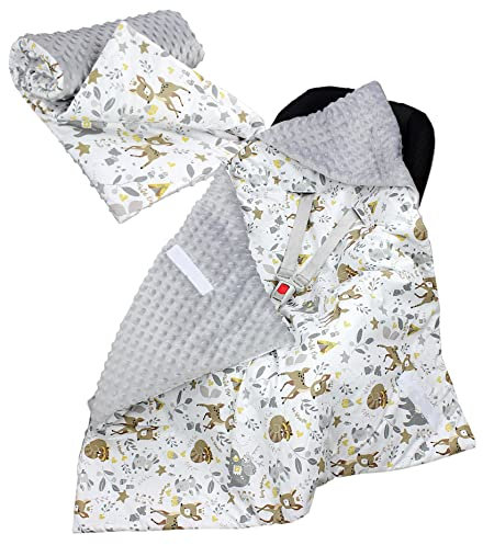 TupTam 2er Set Baby Decken Einschlagdecke 85x85 cm für Autositz Babyschale Babydecke Wiegendecke Minky Baumwolle, Farbe: Hirschkalb/Grau, Größe: Frühling/Sommer - 85 cm x 85 cm
