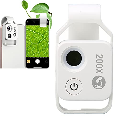 ciciglow Handy-Mikroskop, 200X Handy-Taschenmikroskop mit CPL-Objektiv, Universeller Handyclip, Tragbare Digitale Mikroskopkamera für Smartphone(Weiß)