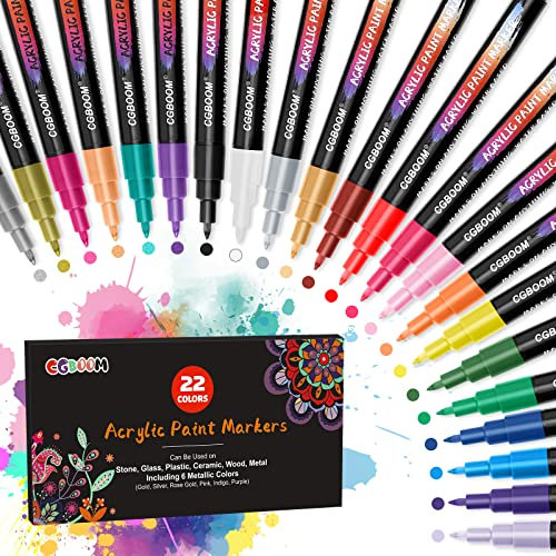 CGBOOM Multimarker, 22 Farbige Acrylstifte für Steine Wasserfest Stifte, Steine Zum Bemalen, Lackstift, Acrylmarker, Acrylstifte für Steine Holz