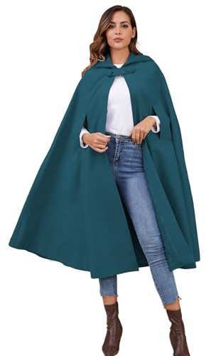 Gihuo Damen Wollmischung Kapuzen Cape Poncho Maxi Umhang Mantel Dunkelblau Einheitsgröße, dunkelblau, Einheitsgröße
