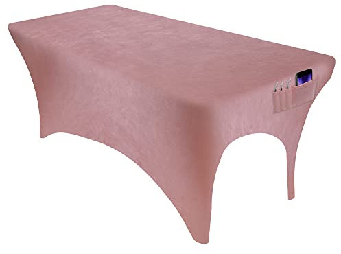 Lenzuolo per lettino da massaggio, in velluto, elasticizzato, per letto con ciglia o lettino da massaggio, con tasca e apertura per gambe (velluto rosa)