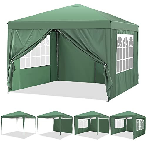 COBIZI Carpa Plegable 3x3 Con 4 Laterales Cenador Impermeables Exterior Protección UV 50 Pop Up Gazebo Playa Cenadores para Jardin,Terraza,Camping, Verde