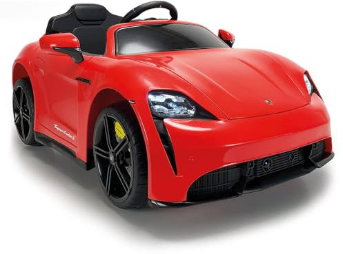 INJUSA - Voiture Électrique Porsche Taycan pour Enfants de 2 à 4 Ans | avec Batterie 12V | Lumières | Sons | Mp3 | Marche Arrière | Radiocommande | Ouverture des Portes | 6 km/h | Rouge (7200)
