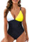 JFAN Bañador Mujer Reductores Traje de Baño de Una Pieza Sexy con Cuello en V Profundo Elegante Ropa de Baño Push Up de Playa，Negro + Blanco Amarillo XXL